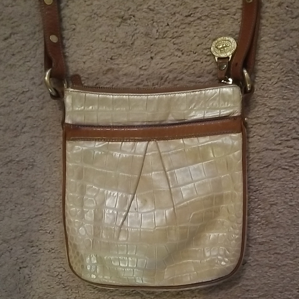 Brahmin Cream and Brown Crossbody Bag with Textured Design
